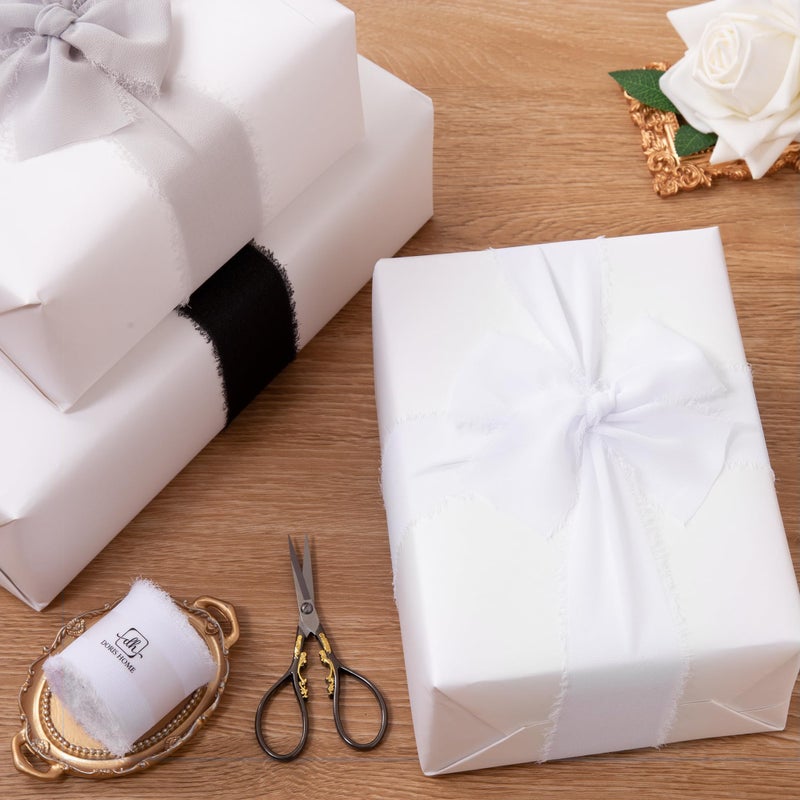 DORIS HOME White Chiffon Ribbon for Flower Bouquet, 2" x21Yd Fabric Ribbon for Gift Wrapping, Handmade Frayed Ribbon for Wedding/Christmas Decorations - Image 5